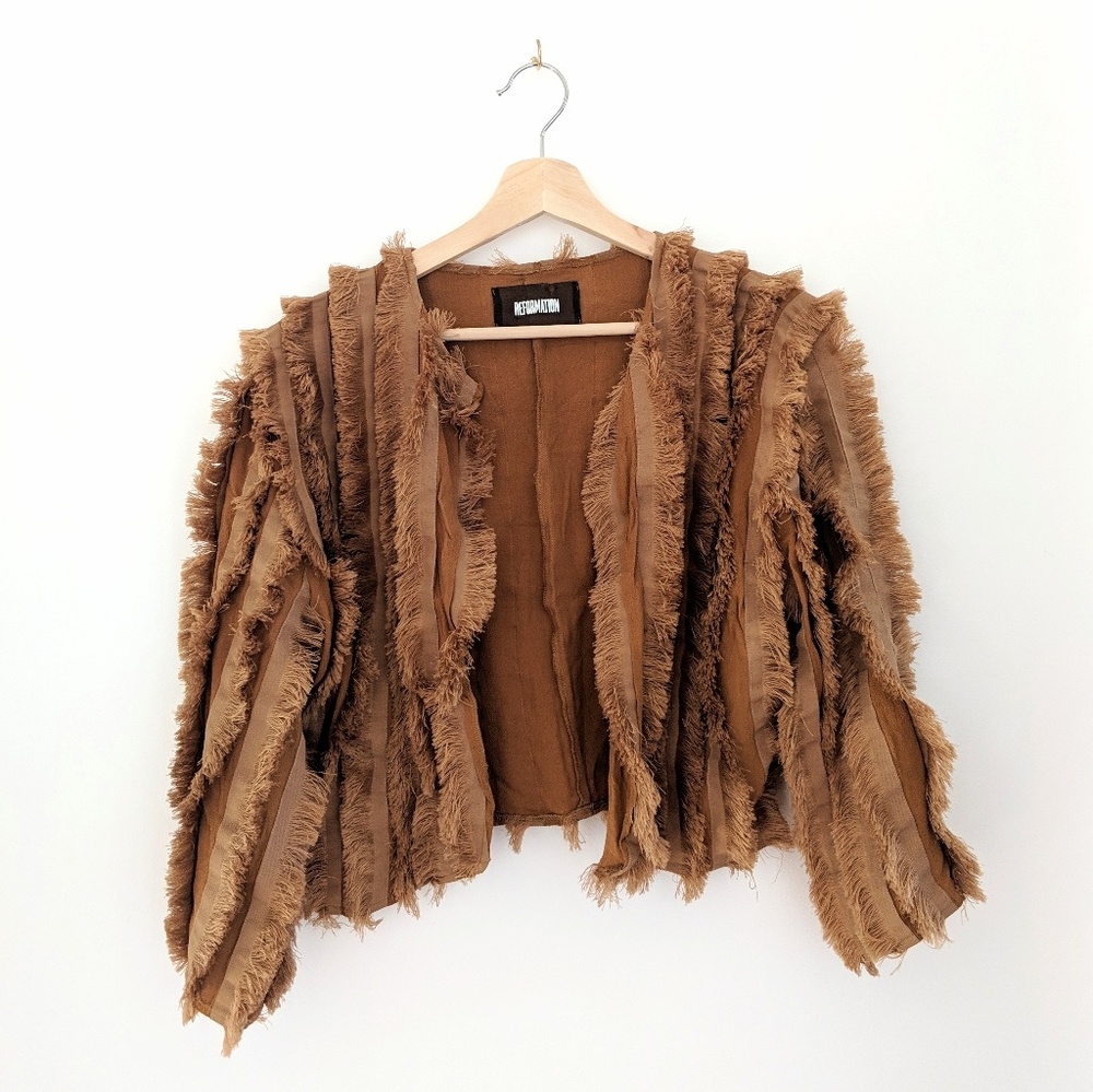 REFORMATION cropped fringe bolero jacket